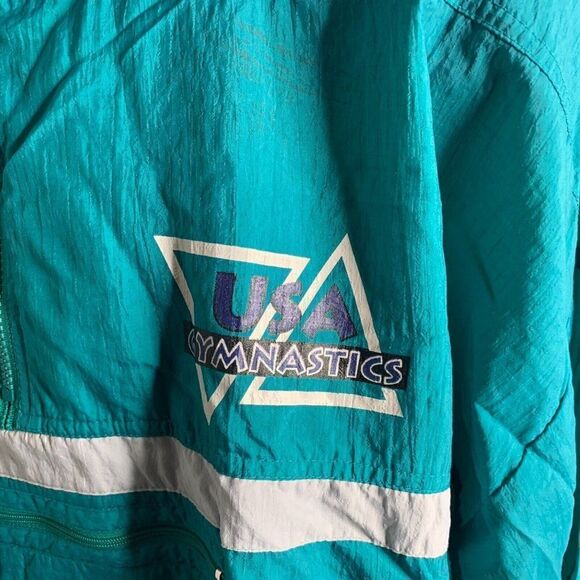 Vintage Reebok Windbreaker Jacket L Green Nylon USA Gymnastics Kangaroo Pocket - Picture 3 of 7